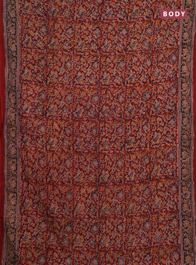 Kalamkari cotton saree maroon and black with allover block prints and printed border