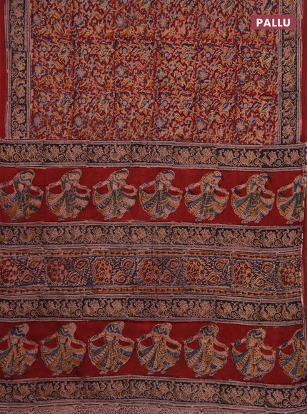 Kalamkari cotton saree maroon and black with allover block prints and printed border
