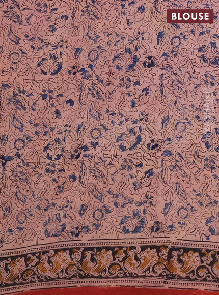 Kalamkari cotton saree maroon and black with allover block prints and printed border