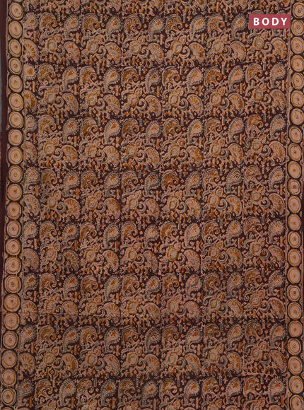 Kalamkari cotton saree coffee brown and black with allover block prints and printed border