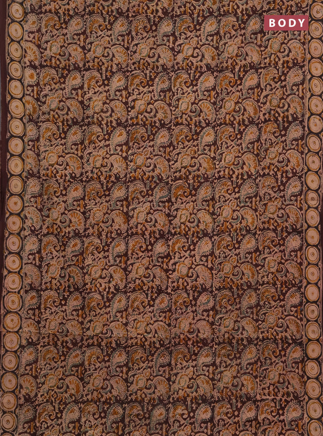 Kalamkari cotton saree coffee brown and black with allover block prints and printed border