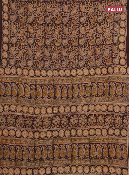 Kalamkari cotton saree coffee brown and black with allover block prints and printed border