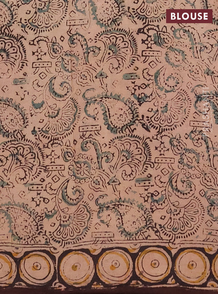 Kalamkari cotton saree coffee brown and black with allover block prints and printed border