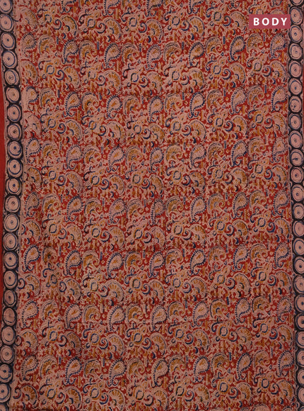 Kalamkari cotton saree maroon and black with allover block prints and printed border