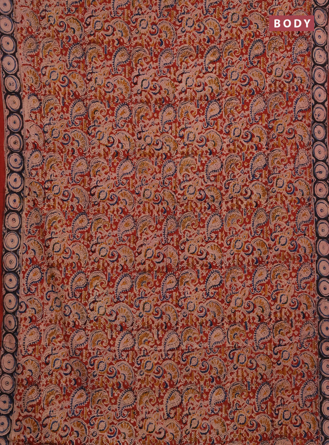 Kalamkari cotton saree maroon and black with allover block prints and printed border