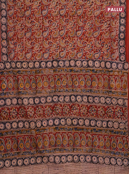 Kalamkari cotton saree maroon and black with allover block prints and printed border