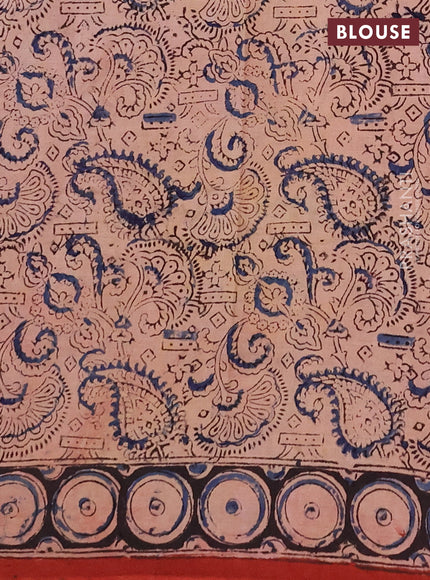 Kalamkari cotton saree maroon and black with allover block prints and printed border