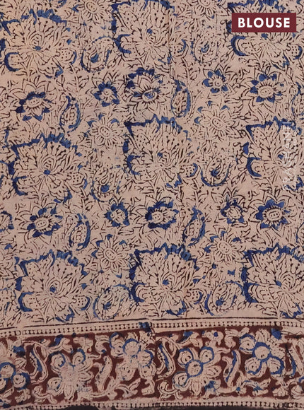 Kalamkari cotton saree black and coffee brown with allover block prints and printed border