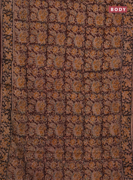 Kalamkari cotton saree coffee brown and black with allover block prints and printed border