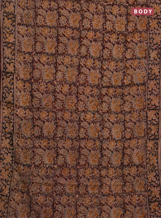 Kalamkari cotton saree coffee brown and black with allover block prints and printed border