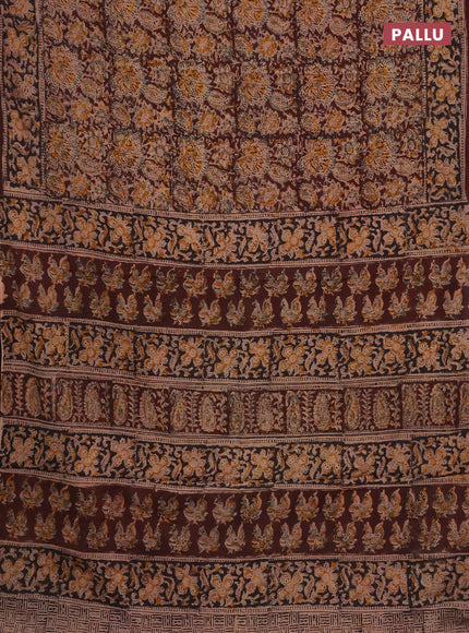 Kalamkari cotton saree coffee brown and black with allover block prints and printed border
