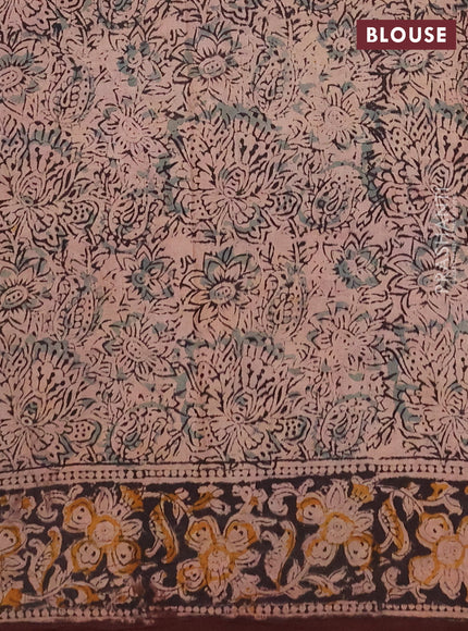 Kalamkari cotton saree coffee brown and black with allover block prints and printed border