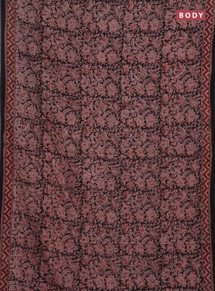 Kalamkari cotton saree black and maroon with allover block prints and printed border