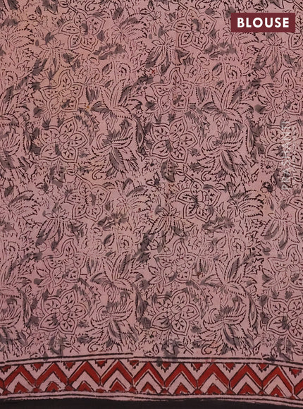 Kalamkari cotton saree black and maroon with allover block prints and printed border