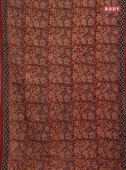 Kalamkari cotton saree maroon and black with allover block prints and printed border