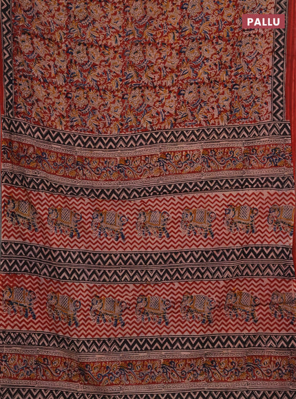 Kalamkari cotton saree maroon and black with allover block prints and printed border