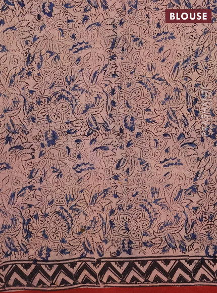 Kalamkari cotton saree maroon and black with allover block prints and printed border