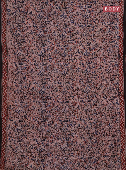 Kalamkari cotton saree black blue and maroon with allover block prints and printed border