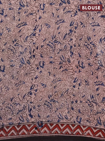 Kalamkari cotton saree black blue and maroon with allover block prints and printed border