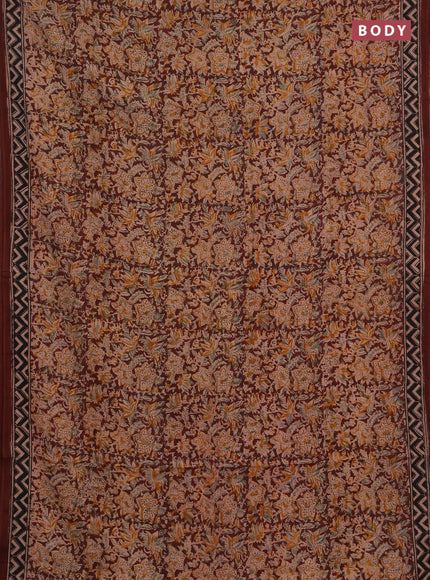 Kalamkari cotton saree coffee brown and black with allover block prints and printed border