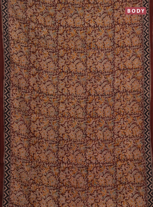 Kalamkari cotton saree coffee brown and black with allover block prints and printed border