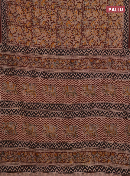 Kalamkari cotton saree coffee brown and black with allover block prints and printed border