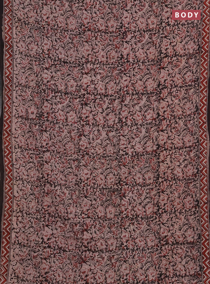 Kalamkari cotton saree black and maroon with allover block prints and printed border