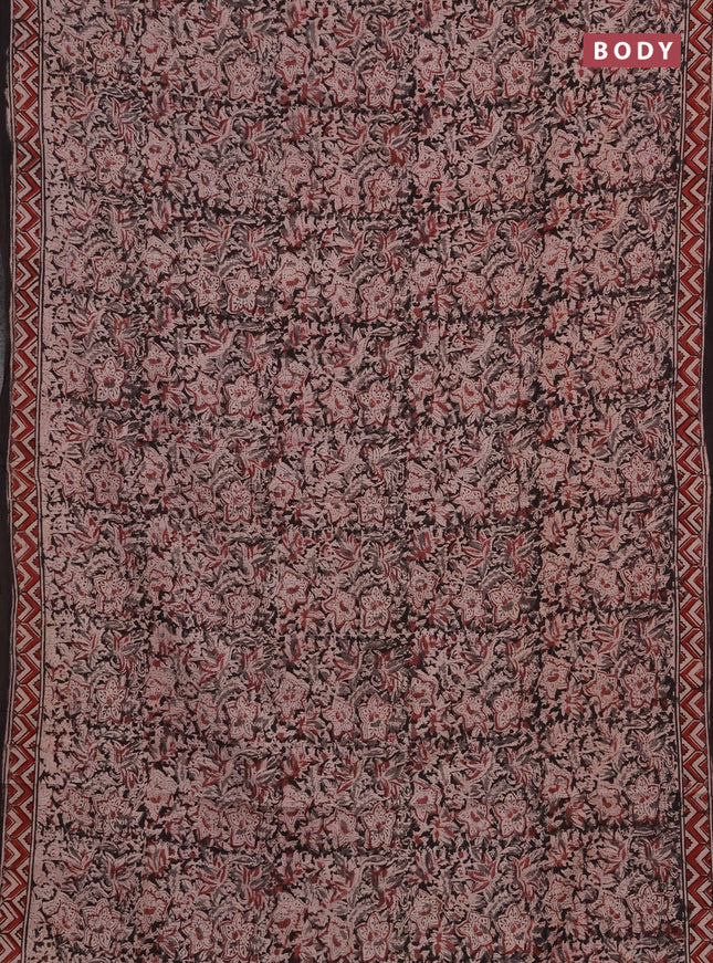 Kalamkari cotton saree black and maroon with allover block prints and printed border