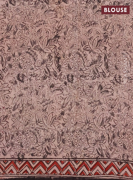 Kalamkari cotton saree black and maroon with allover block prints and printed border
