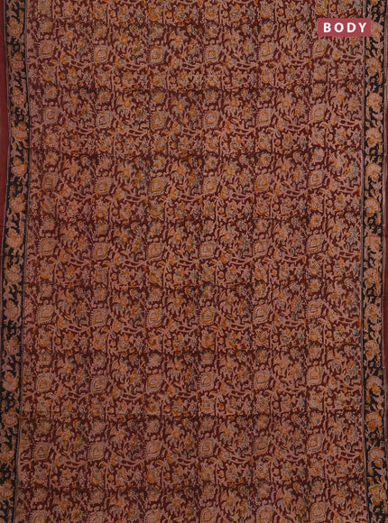 Kalamkari cotton saree coffee brown and black with allover block prints and printed border