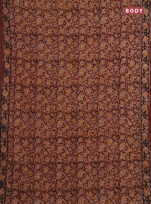 Kalamkari cotton saree coffee brown and black with allover block prints and printed border