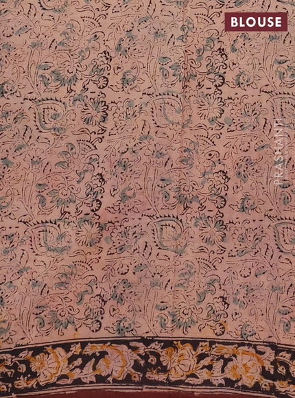 Kalamkari cotton saree coffee brown and black with allover block prints and printed border