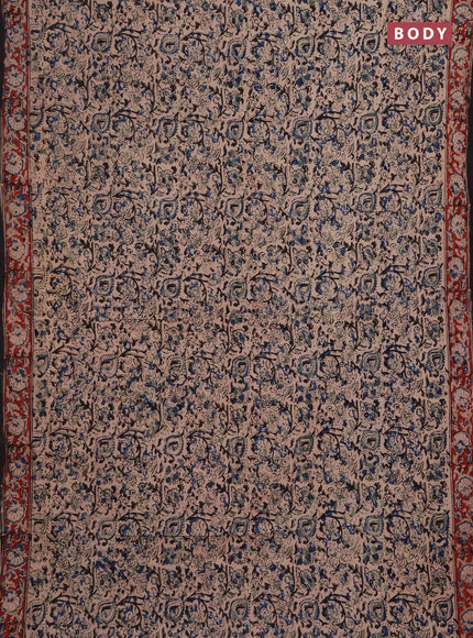 Kalamkari cotton saree beige blue and maroon with allover prints and printed border
