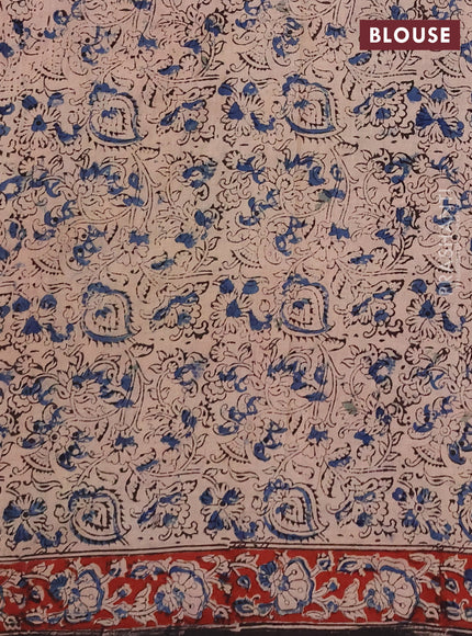 Kalamkari cotton saree beige blue and maroon with allover prints and printed border
