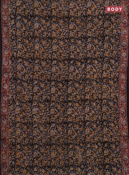 Kalamkari cotton saree black and maroon with allover prints and printed border