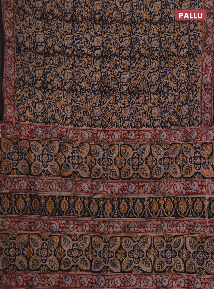Kalamkari cotton saree black and maroon with allover prints and printed border