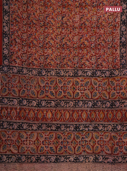 Kalamkari cotton saree maroon and black with allover prints and printed border