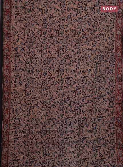 Kalamkari cotton saree black  and maroon with allover prints and printed border