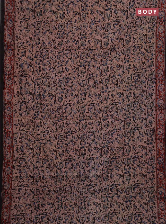 Kalamkari cotton saree black  and maroon with allover prints and printed border