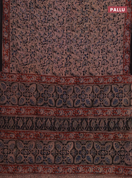 Kalamkari cotton saree black  and maroon with allover prints and printed border