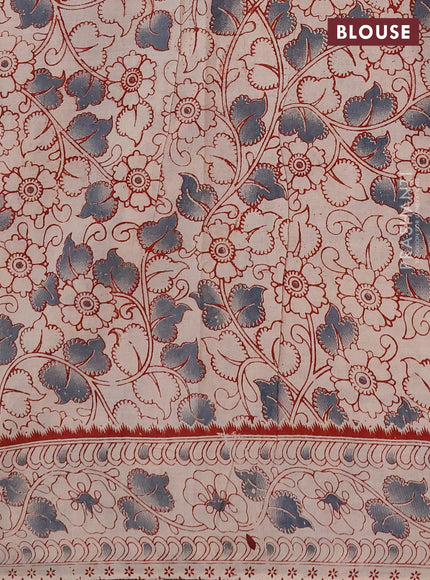 Kalamkari cotton saree black grey and blue beige with allover prints and printed border