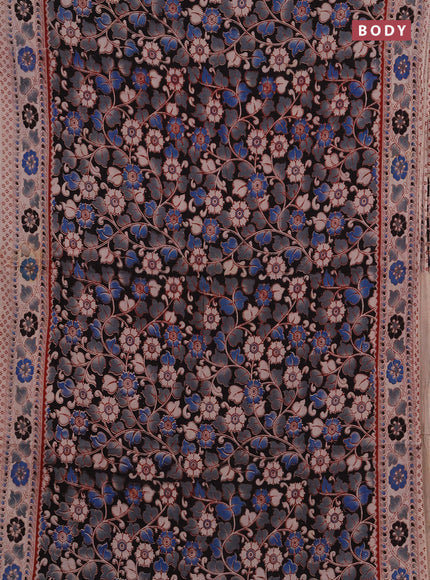 Kalamkari cotton saree black grey and blue black with allover prints and printed border