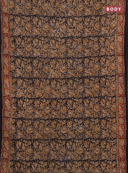 Kalamkari cotton saree black and maroon with allover block prints and printed border