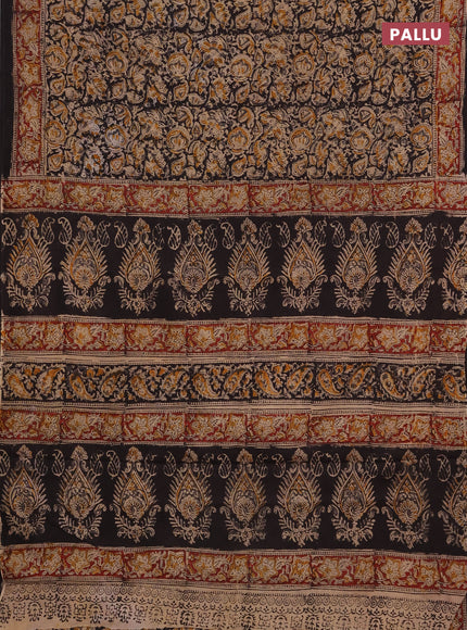 Kalamkari cotton saree black and maroon with allover block prints and printed border