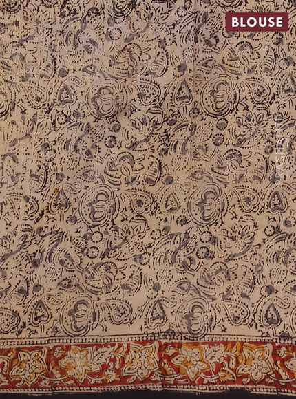 Kalamkari cotton saree black and maroon with allover block prints and printed border