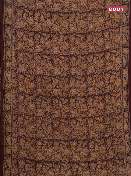 Kalamkari cotton saree coffee brown and black with allover block prints and printed border