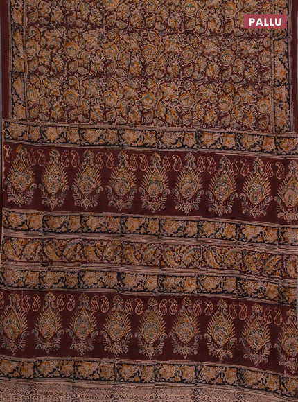 Kalamkari cotton saree coffee brown and black with allover block prints and printed border
