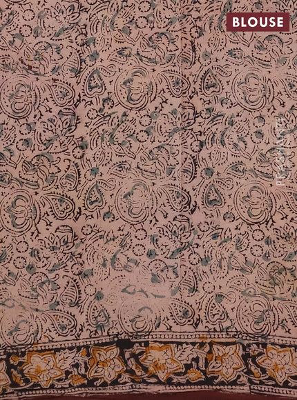 Kalamkari cotton saree coffee brown and black with allover block prints and printed border