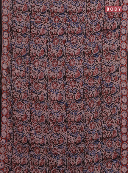 Kalamkari cotton saree black blue and maroon with allover block prints and printed border