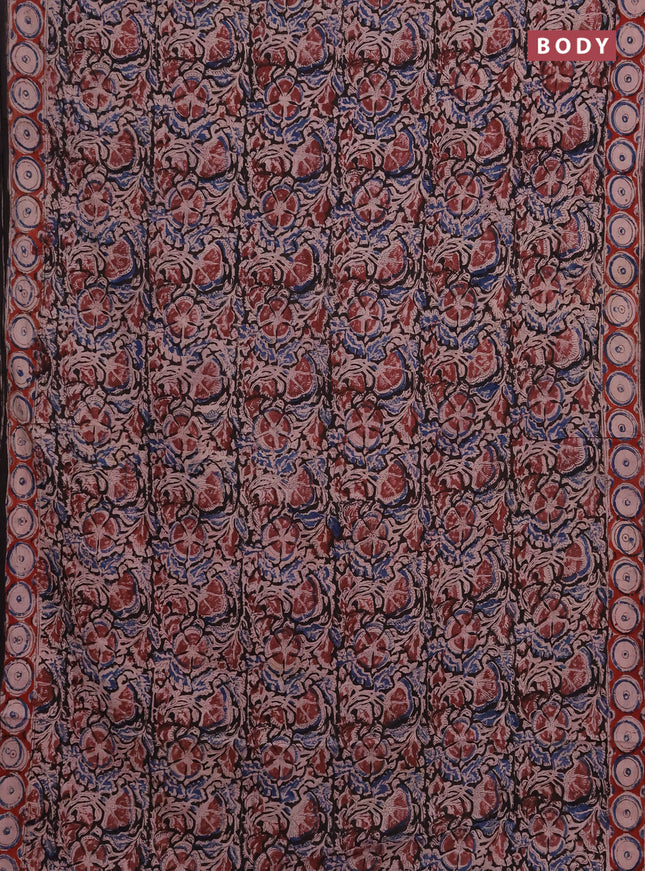 Kalamkari cotton saree black blue and maroon with allover block prints and printed border